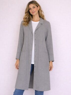 Eileen Fisher Gray Linen Blend Jacket or Dress Button Front Collared 1X